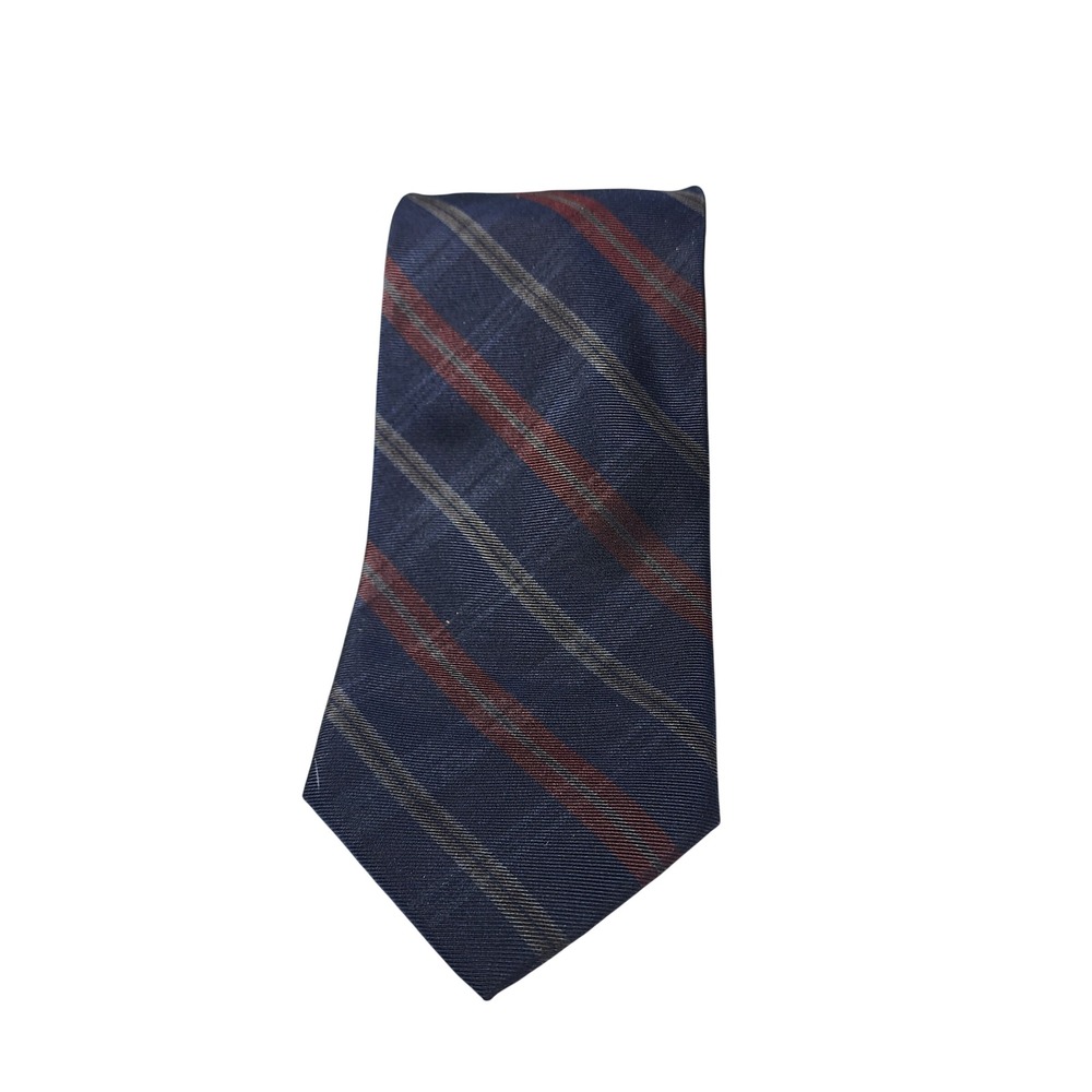 Altea Milano Silk Tie Mens Navy Blue Red Grey Striped Handmade Italy 57 Inch